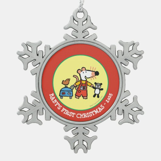 荷物との休暇の間準備ができているMaisy スノーフレークピューターオーナメント (正面)