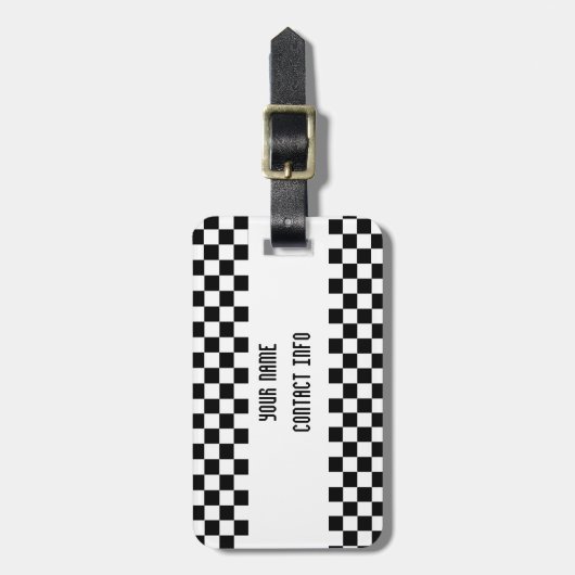 荷物のラベルに斑点を付けるチェック模様の黒く及び白い簡単 ラゲッジタグ (正面縦)