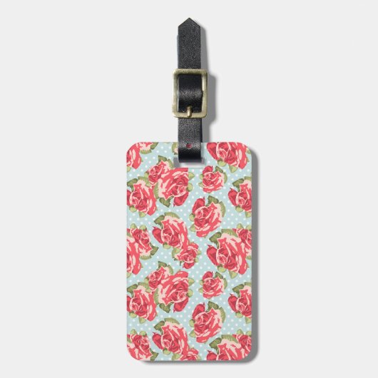 荷物のラベルのぼろぼろのシックなバラの花柄のヴィンテージ ラゲッジタグ (正面縦)