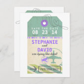 荷物のラベルのヴィンテージの行先の結婚式の保存の日付 セーブザデート (正面/裏面)