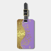 荷物のラベル--ラベンダー及び金ゴールドの渦巻 ラゲッジタグ (正面縦)