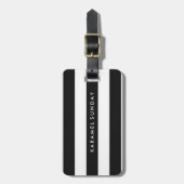 荷物のラベル-航海のなストライプの黒 ラゲッジタグ (正面縦)