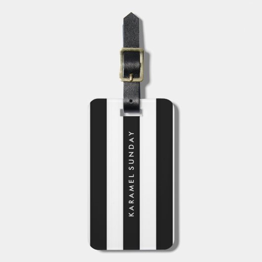 荷物のラベル-航海のなストライプの黒 ラゲッジタグ (正面縦)