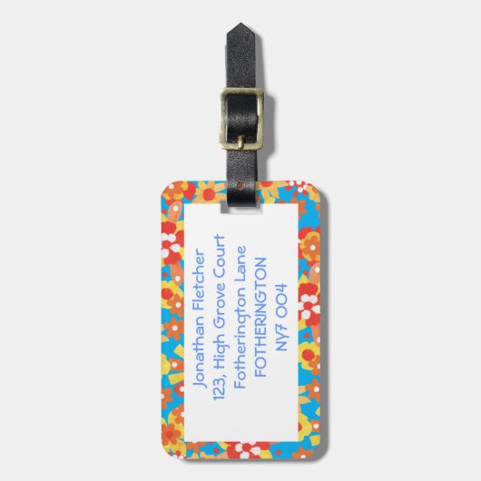 荷物のラベル、Ditzyオレンジ花パターン ラゲッジタグ (正面縦)