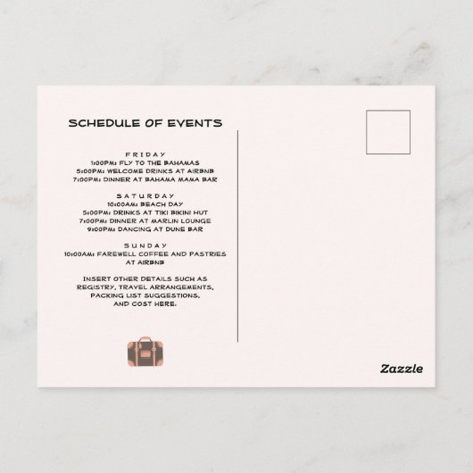 荷物をまとめて！というバチェロレッテパーティーの招待状 ポストカード (裏面)