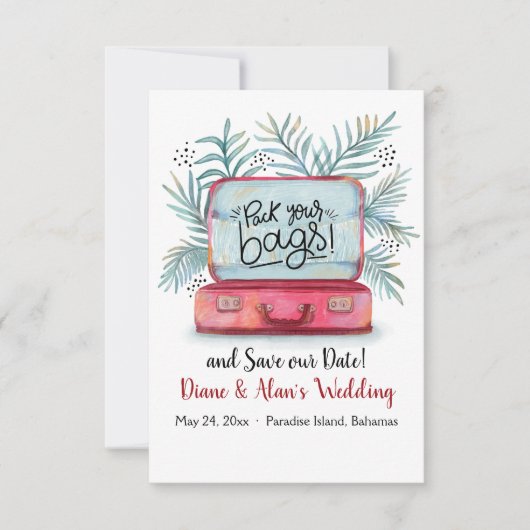 荷物をまとめて 記念日を知らせる発表 招待状 (正面)