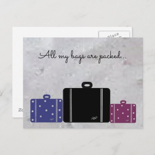 荷物を詰めたスーツケースと言葉 ポストカード (正面/裏面)