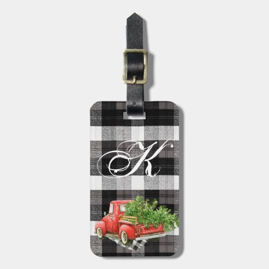 荷物タグパーソナライズされたクリスマストラックバッファロープレイド ラゲッジタグ (正面縦)