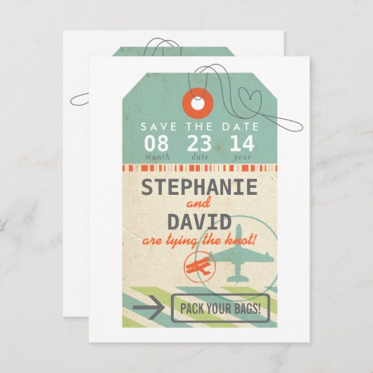 荷物タグヴィンテージ宛先救結婚式日 セーブザデート (正面/裏面)