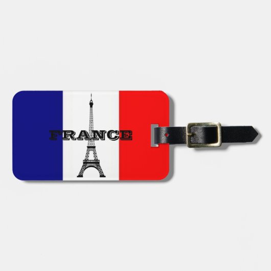荷物タグ付きフランスとエッフェルタワーの旗。 ラゲッジタグ (正面横)