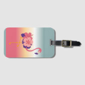 荷物タグ、フラミンゴ日没の個人用名 ラゲッジタグ (正面横)