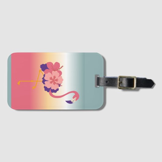 荷物タグ、フラミンゴ日没の個人用名 ラゲッジタグ (正面横)