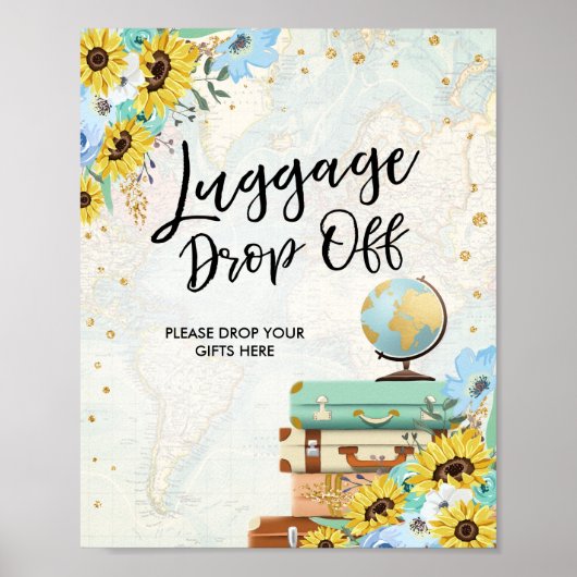 荷物ドロップオフ旅行アドベンチャーブルーサンフラワー ポスター (正面)