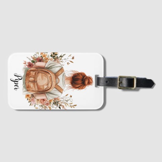 荷物パーソナライズされたタグ赤毛の女性 ラゲッジタグ (正面横)