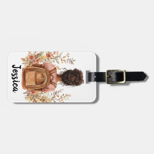 荷物パーソナライズされたタグ – 黒い女性 ラゲッジタグ (正面横)