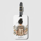 荷物パーソナライズされたタグ – 黒髪の女性 ラゲッジタグ (正面縦)