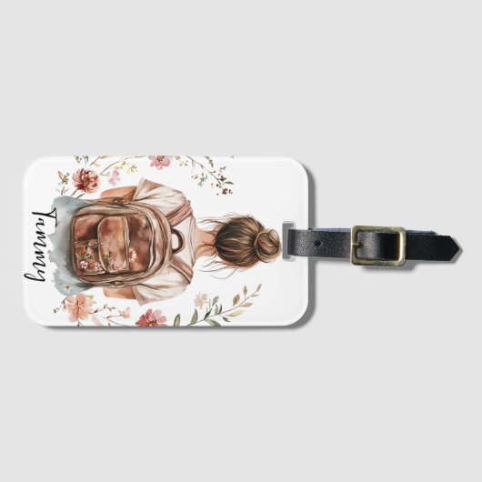 荷物パーソナライズされたタグ – Brunette Woman ラゲッジタグ (正面横)