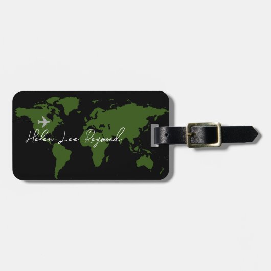 荷物識別名付きグリーンワールドマップ ラゲッジタグ (正面横)