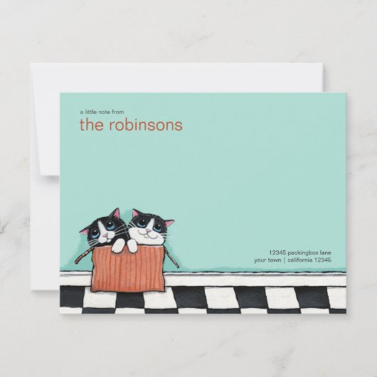 荷箱|の平らなメッセージカードの猫 ノートカード (正面)