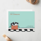 荷箱|の平らなメッセージカードの猫 ノートカード (正面/裏面インサイチュ)