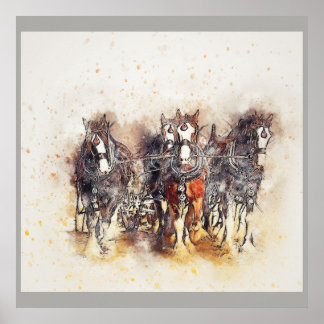 荷車を引く馬、クリデザレスのアートワーク写真ポスター ポスター