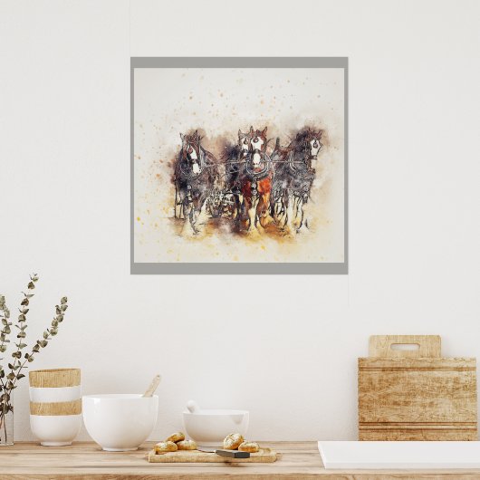 荷車を引く馬、クリデザレスのアートワーク写真ポスター ポスター (キッチン)