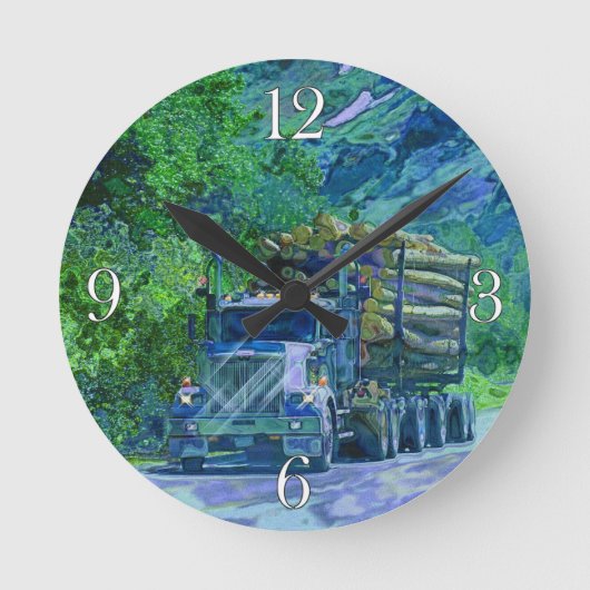 荷造りトラック木材の貨物輸送 ラウンド壁時計 (正面)