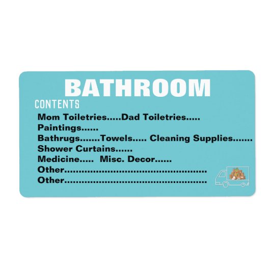 荷造り移動整理ラベル – バスルーム ラベル (正面)