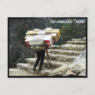 荷重付きポーター、ヒマラヤ登山道 – ネパールはがき ポストカード