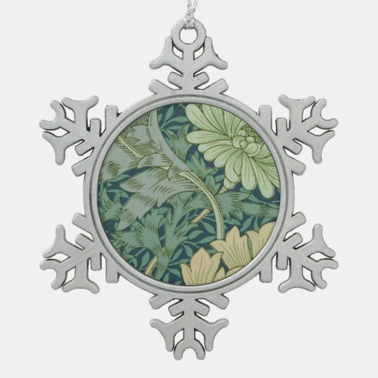 菊が付いている壁紙パターンサンプル スノーフレークピューターオーナメント (正面)