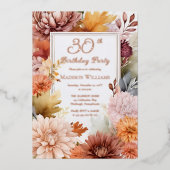菊と芍薬のフラワー 30歳の誕生日パーティー 箔招待状 (正面)