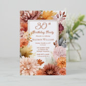 菊と芍薬のフラワー 30歳の誕生日パーティー 箔招待状 (立ち正面)