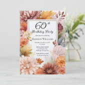 菊と芍薬の花の60歳の誕生日パーティー 招待状 (スタンド正面)
