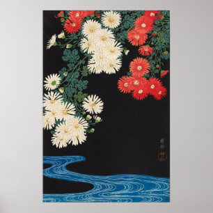 菊に流水,古邨菊と小川,小村,浮世絵 ポスター