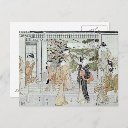 菊のかご入りの若い女性 ポストカード (正面/裏面)