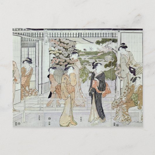 菊のかご入りの若い女性 ポストカード (正面)