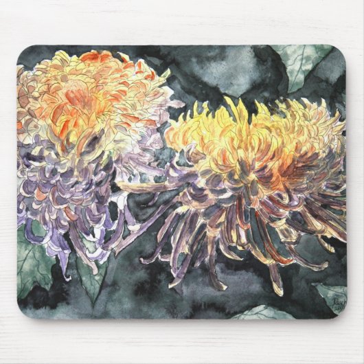 菊のミイラによっては水彩画の絵画が開花します マウスパッド (正面)