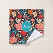 菊のモザイクカラフルパタパーソナライズされたーン バスタオルセット (ウォッシュタオル)