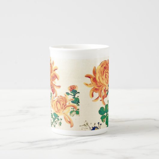 菊のヴィンテージの日本のな絵画 ボーンチャイナマグカップ (正面)
