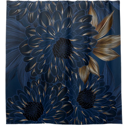 菊の手描き、花エレガント柄。 シャワーカーテン (正面)