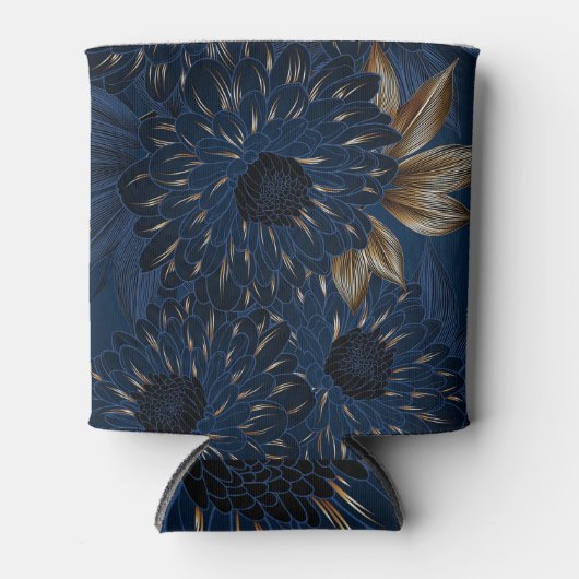 菊の手描き、花エレガント柄。 缶クーラー (正面)