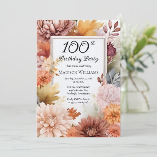 菊の牡丹フローラ100th誕生日パーティー 招待状 (スタンド正面)