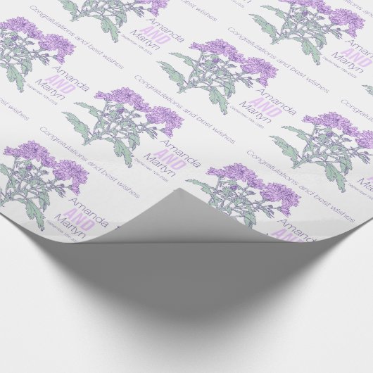 菊の結婚紫の名前の日付ラップ ラッピングペーパー (角)