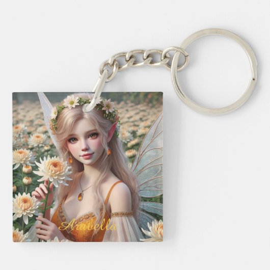 菊の美しい11月の妖精 キーホルダー (裏面)