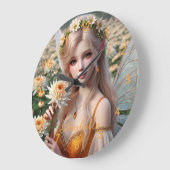 菊の美しい11月の妖精 ラージ壁時計 (傾斜)