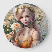 菊の美しい11月の妖精 ラージ壁時計 (正面)