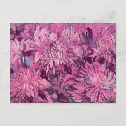 菊の花のアブストラクト  花 ピンク マルーン ポストカード (正面)