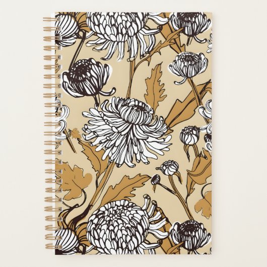 菊の花のシームレスパターン プランナー手帳 (正面)