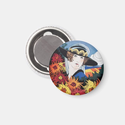 菊の花を咲かせた婦人 マグネット (正面/裏面)