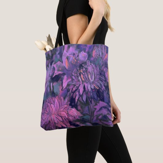 菊の花抽象芸術フローラアートバイオレット トートバッグ (クローズアップ)